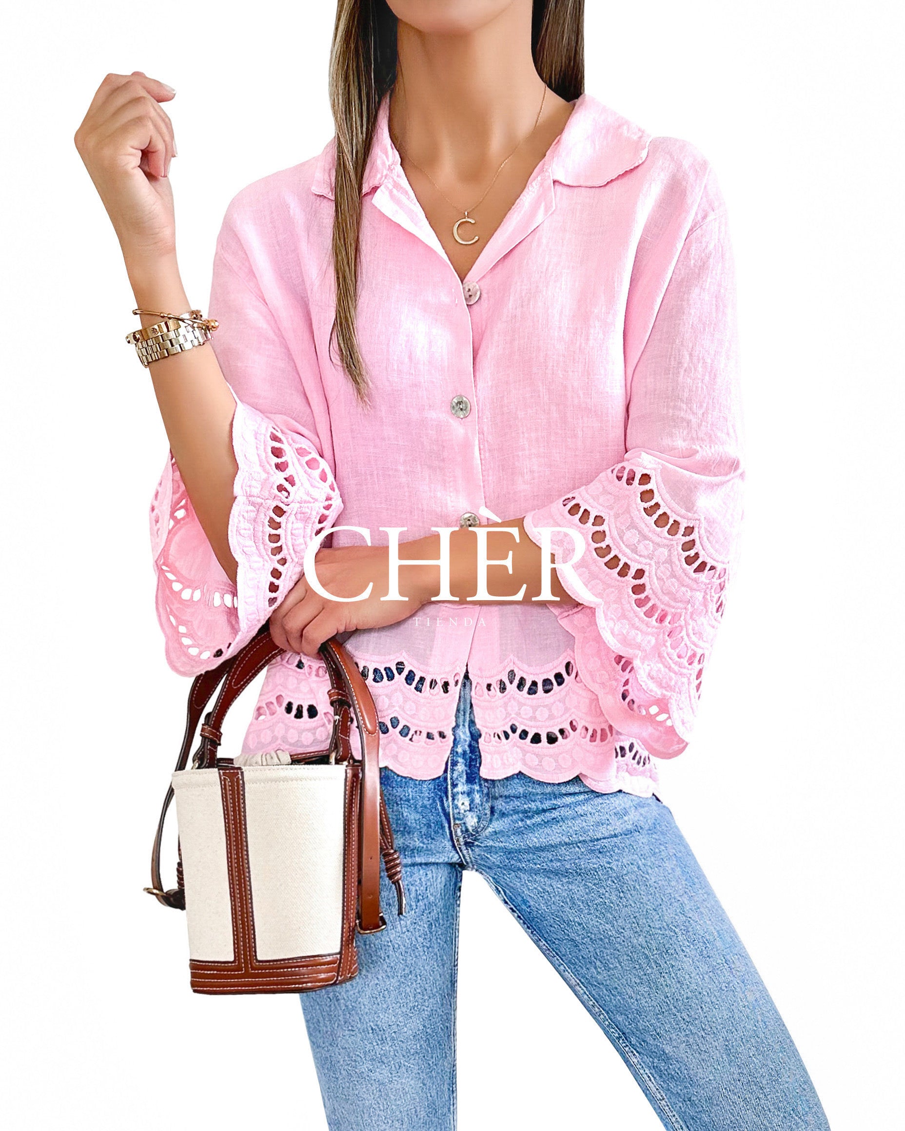 Blusa Italiana Lino Broderie