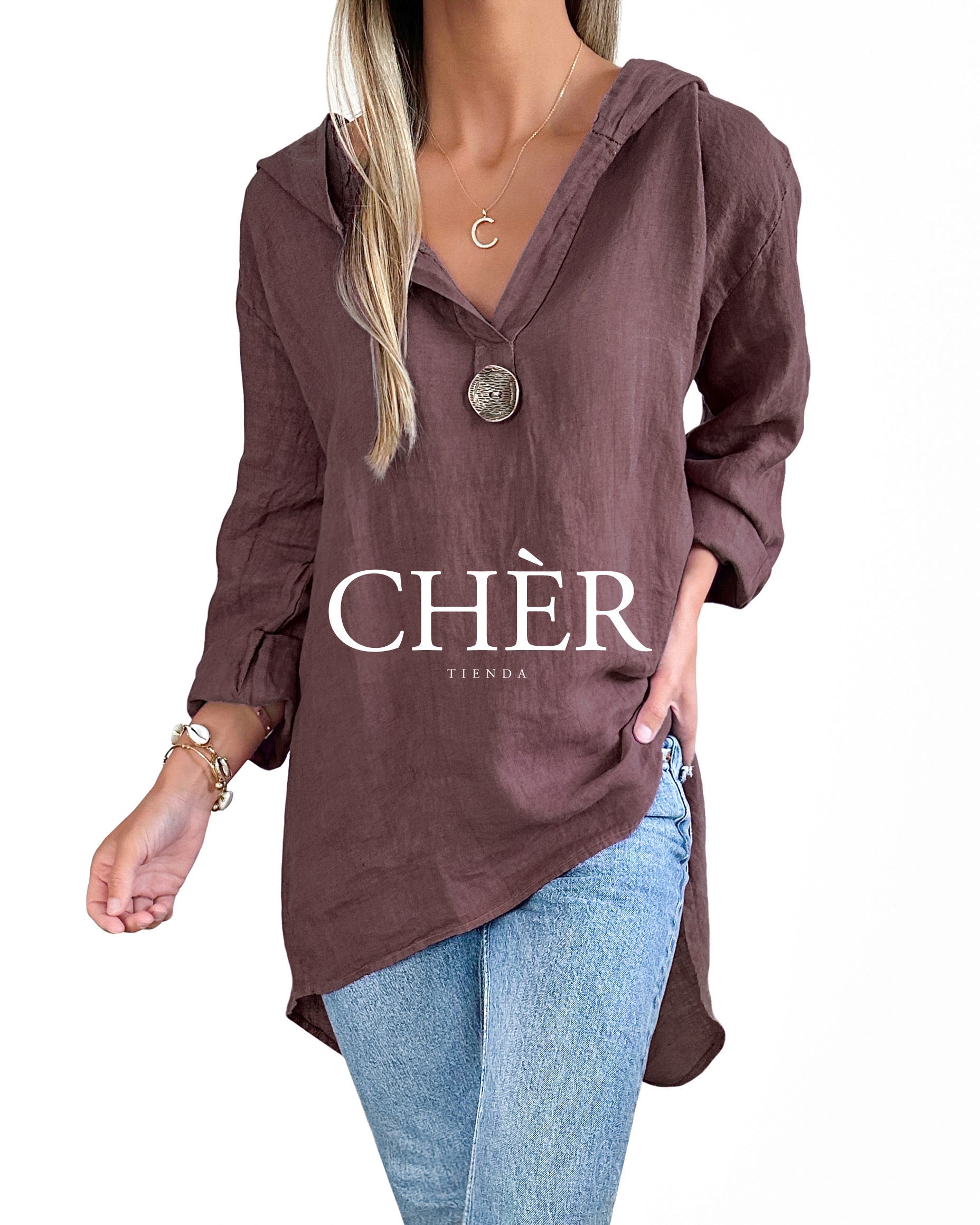 Blusón Lino Ferrara Chocolate